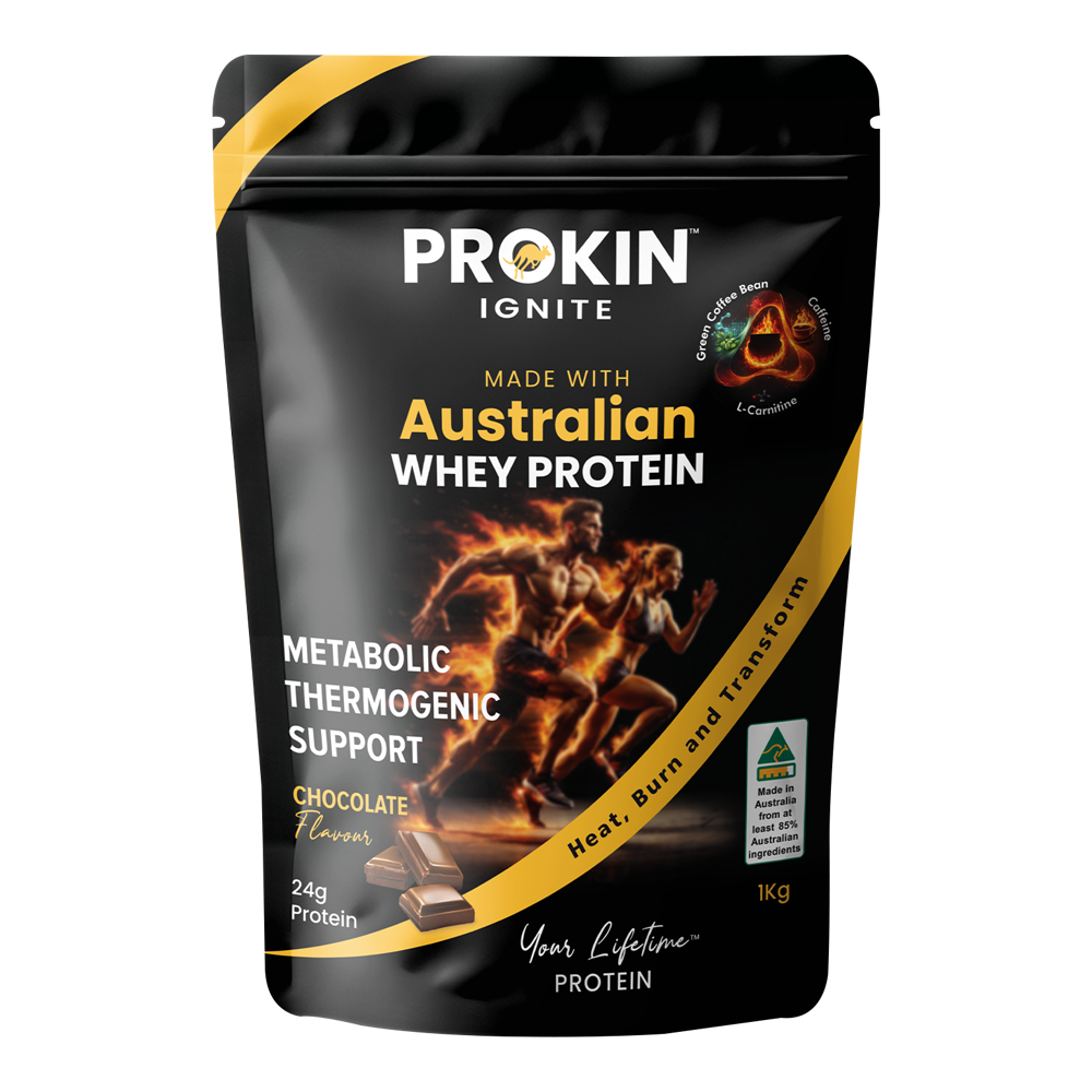 Prokin Ignite chocolate protein powder for gym performance and recovery.