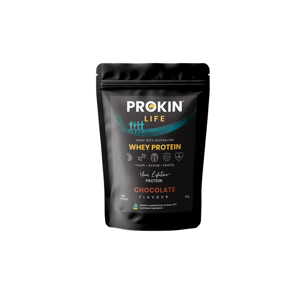 Prokin Life chocolate whey protein powder for workout recovery