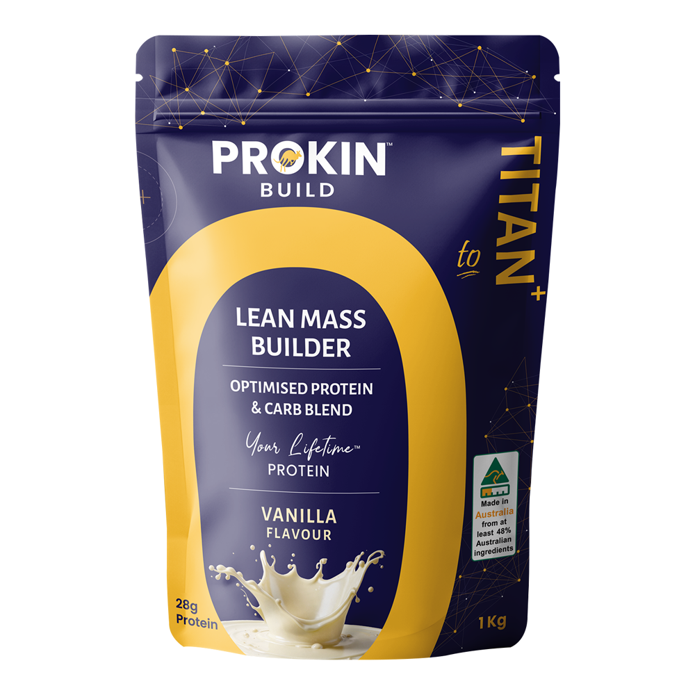 Prokin Build vanilla whey protein supplement for daily fitness nutrition.