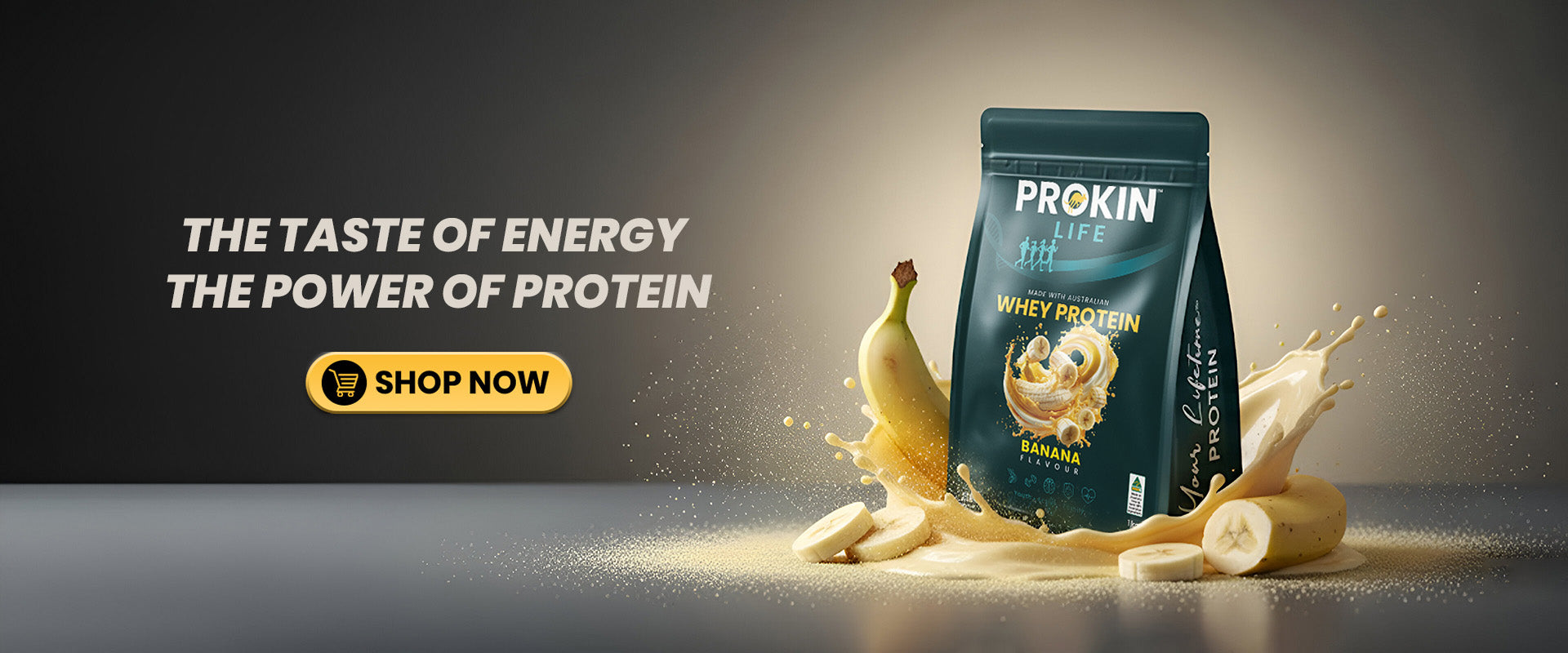 Prokin Banana whey protein powder workout recovery banner